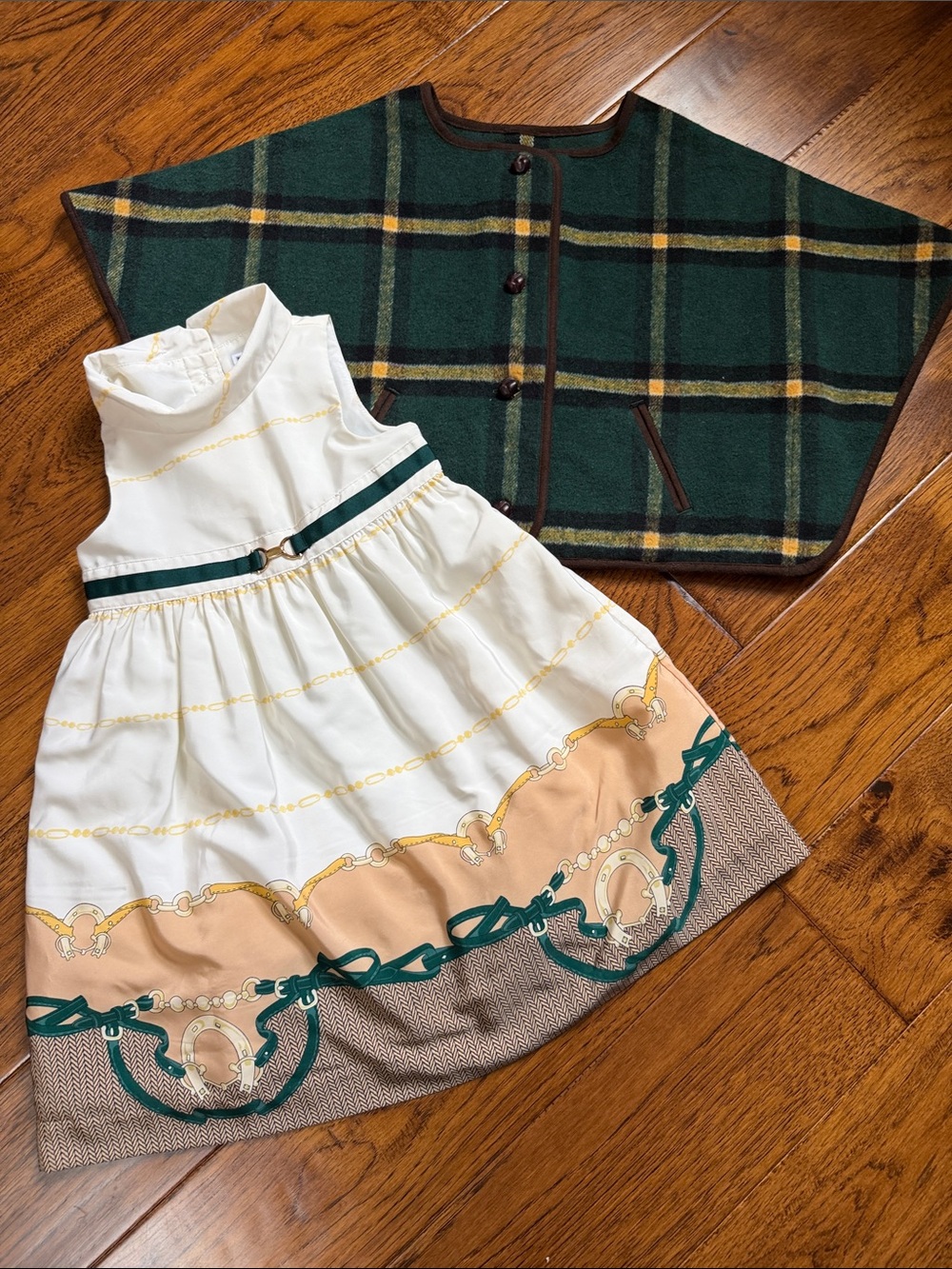 Janie and Jack Girls' White Chain Print Dress with Cape.